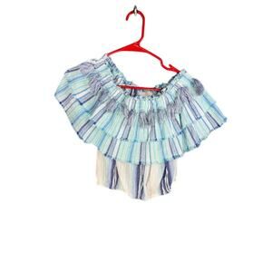 Z&L Crop Top Women's Size L Blue Tassel Poncho Top Part Striped Vacation